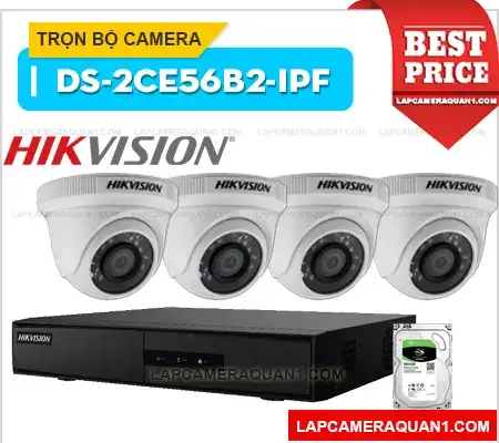lắp camera trọn gói giá rẻ Hikvision 4 cái DS-2CE56B2-IPF