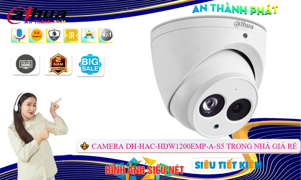 DH-HAC-HDW1200EMP-A-S5 Camera Ghi Âm Trong Nhà 2MP