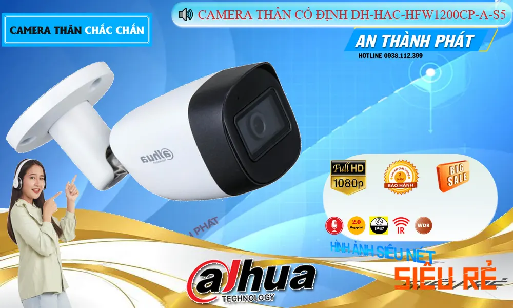 Camera Dahua Ghi Âm Ngoài Trời DH-HAC-HFW1200CP-A-S5