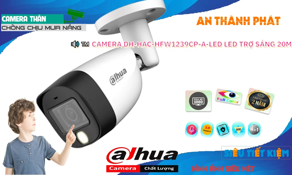 Camera Dahua Ngoài Trời Ghi Âm DH-HAC-HFW1239CP-A-LED Full Color