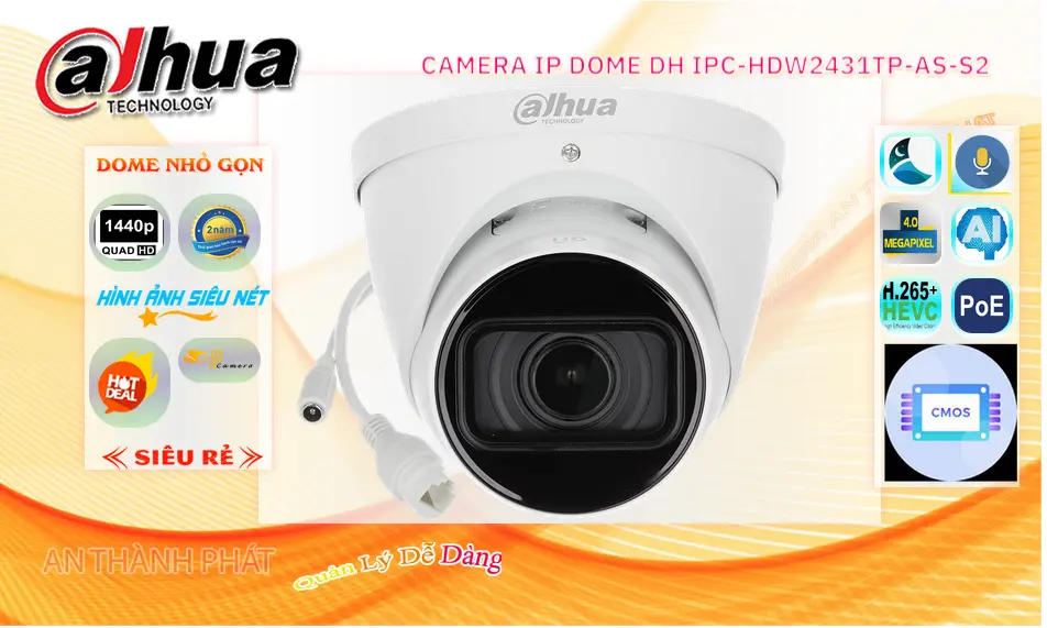 Camera IP Dahua 4MP DH-IPC-HDW2431TP-AS-S2