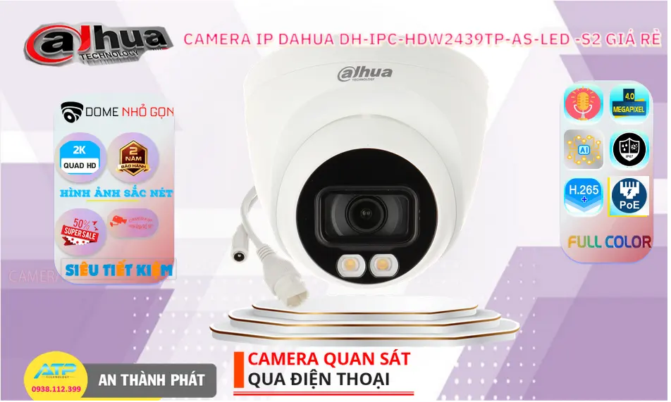 Camera IP POE DH-IPC-HDW2439TP-AS-LED-S2 Full Color