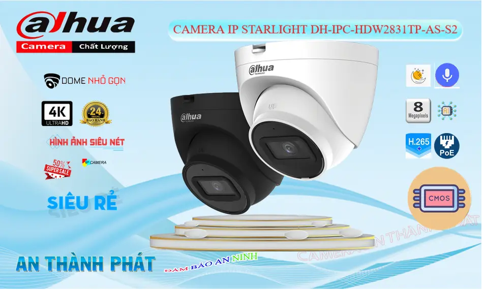Camera IP PoE DH-IPC-HDW2831TP-AS-S2  8MP