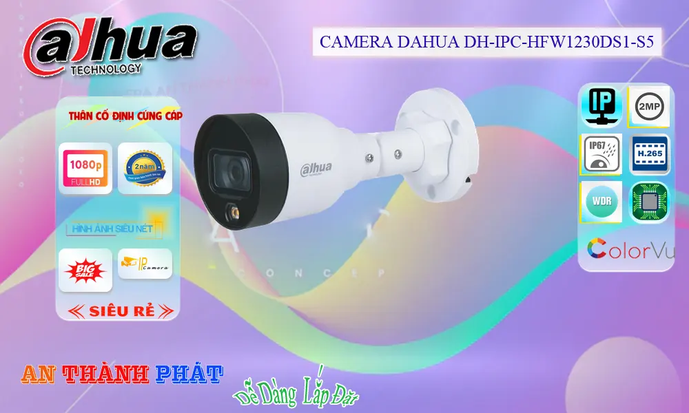 DH-IPC-HFW1239S1-LED-S5  Camera IP Ngoài Trời Full Color 1080P