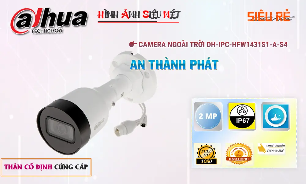 DH-IPC-HFW1431S1-A-S4 Camera IP Ghi Âm Ngoài Trời 4MP