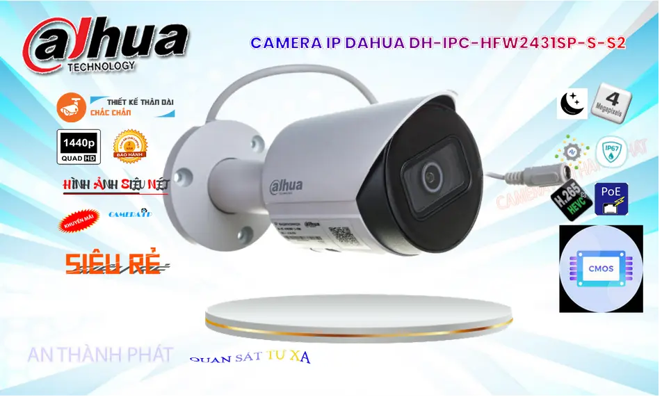 DH-IPC-HFW2431SP-S-S2 Camera Ngoài Trời 2K