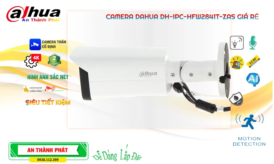 DH-IPC-HFW2841T-ZAS Camera IP Dahua 8MP Ngoài Trời