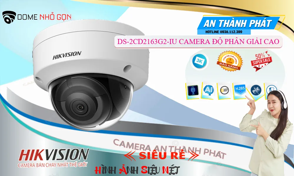 Camera IP Hikvision Dome DS-2CD2163G2-IU 6MP