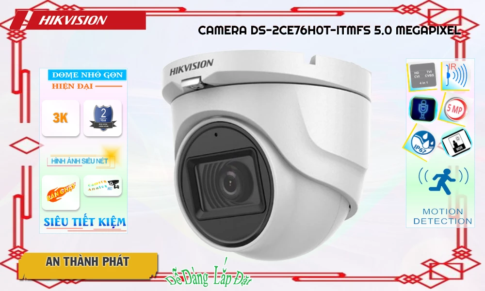 Camera Hikvision DS-2CE76H0T-ITMFS 5MP Có Mic