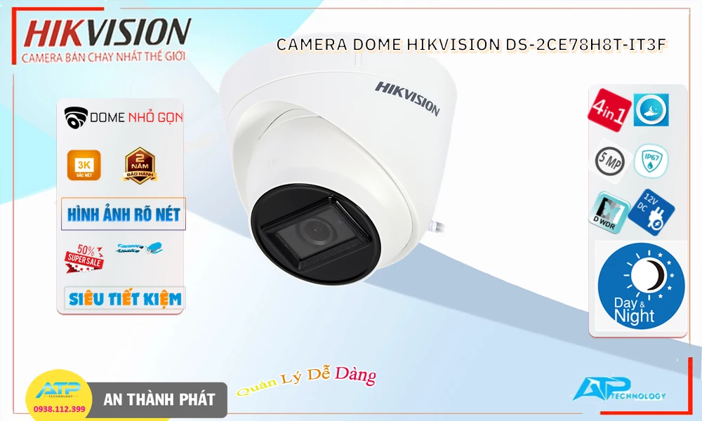 Camera DS-2CE78H8T-IT3F  Hikvision 5MP