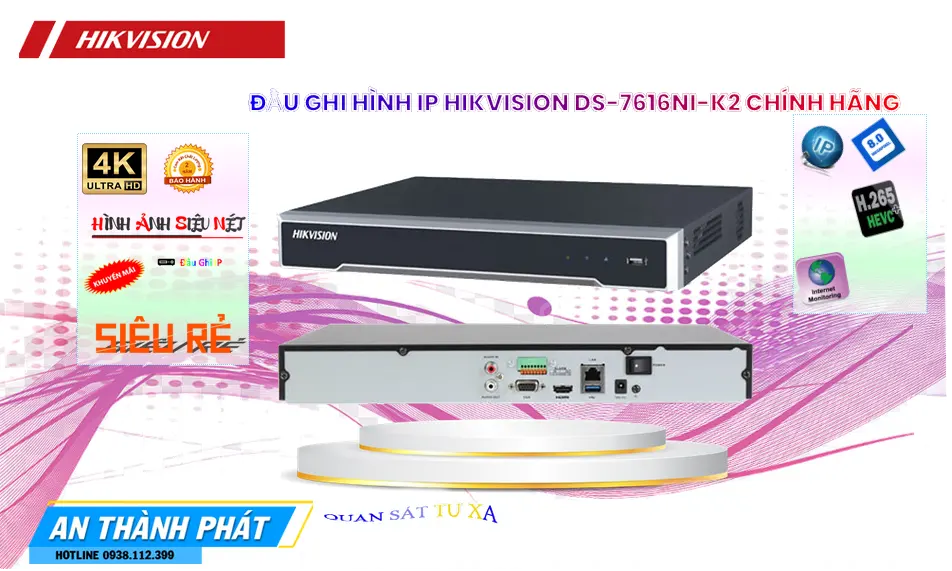 Đầu Ghi IP 16 Kênh DS-7616NI-K2 8MP Hỗ Trợ 2 Ổ HDD