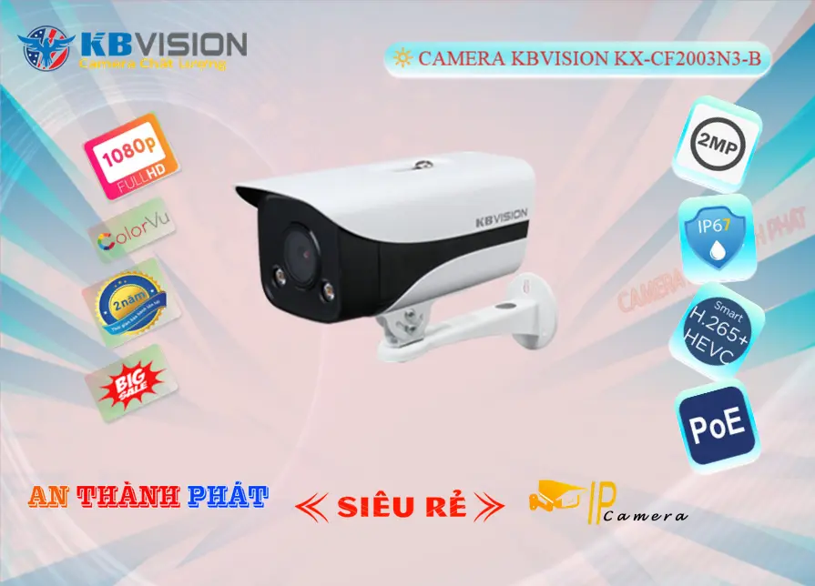 Camer IP KBvision KX-CF2003N3-B POE Lắp Ngoài Trời