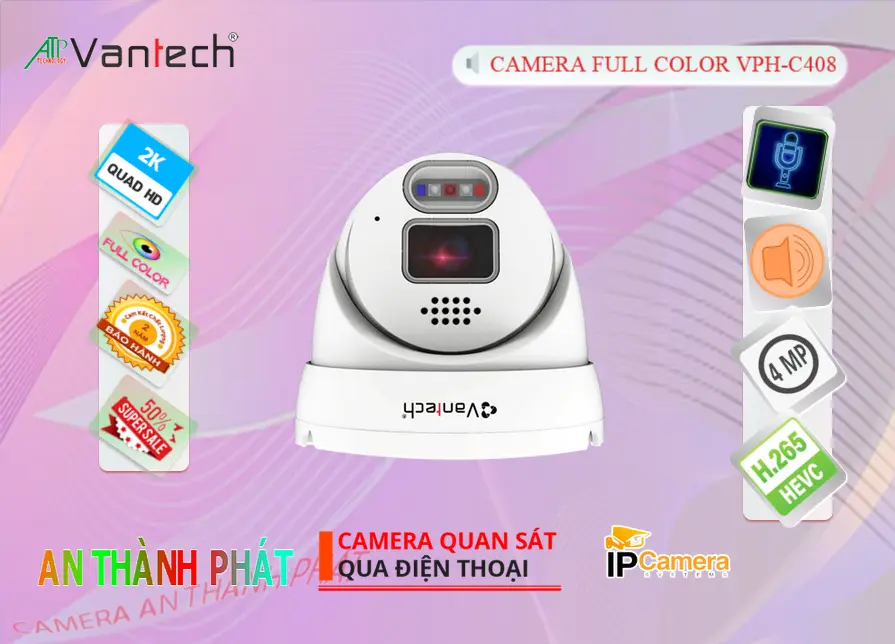 Camera IP Trong Nhà 4MP Ghi Âm Full Color VPH-C408