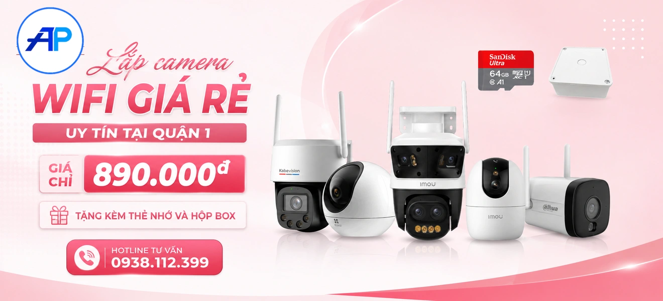 Lắp camera wifi không dây giá rẻ tại Quận 1 chỉ từ 890.000đ bao công lắp, tặng kèm thẻ nhớ dung lượng đến 64GB