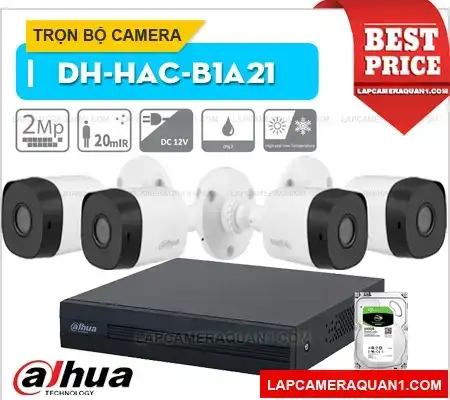 lắp camera Dahua trọn gói giá rẻ 4 cái HAC-B1A21P