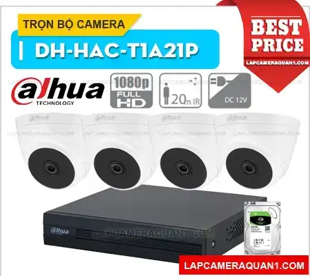 lắp camera Dahua trọn gói giá rẻ 4 cái HAC-T1A21P