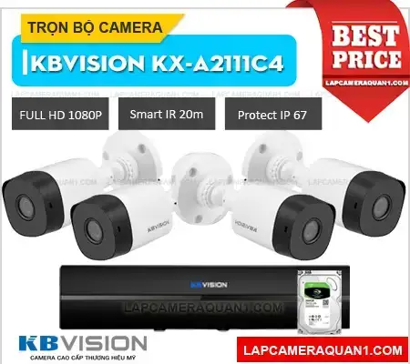 Thi công lắp camera giá rẻ ngoài trời Kbvision KX-A2111C4, chống chịu mưa nắng tốt
