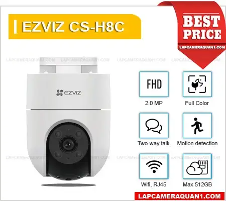 lắp camera wifi ngoài trời 360 CS-H8C chính hãng Ezviz, giám sát an ninh sắc nét qua điện thoại,máy tính, hỗ trợ các chức năng thông minh