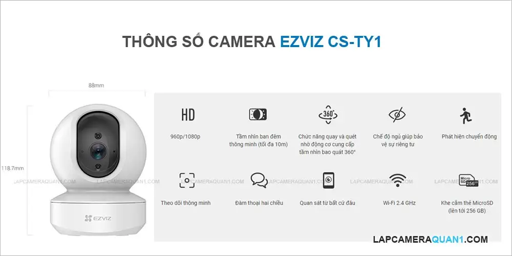 thông số kỹ thuật camera wifi ezviz CS-TY1