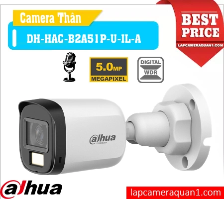 camera thân dahua DH-HAC-B2A51P-U-IL-A, camera dahua 5mp DH-HAC-B2A51P-U-IL-A, camera full color DH-HAC-B2A51P-U-IL-A, camera dahua ánh sáng kép DH-HAC-B2A51P-U-IL-A, camera ban đêm có màu DH-HAC-B2A51P-U-IL-A, camera thân ngoài trời DH-HAC-B2A51P-U-IL-A, camera dahua tích hợp mic DH-HAC-B2A51P-U-IL-A