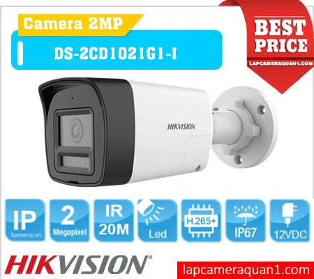 Camera DS-2CD1021G1-I Hồng Ngoại 2MP, HIKVISION DS-2CD1021G1-I Chuẩn IP67, Camera IP DS-2CD1021G1-I Ngoài Trời, DS-2CD1021G1-I Ghi Hình Full HD, DS-2CD1021G1-I Phát Hiện Chuyển Động, HIKVISION DS-2CD1021G1-I Quan Sát Ban Đêm, Camera DS-2CD1021G1-I Có PoE, camera giá rẻ, camera chính hãng,