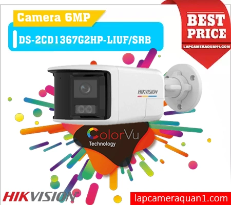 Camera DS-2CD1T67G2HP-LIUF/SRB chính hãng, DS-2CD1T67G2HP-LIUF/SRB ColorVu 6MP, Camera IP DS-2CD1T67G2HP-LIUF/SRB ghi màu 24/7, DS-2CD1T67G2HP-LIUF/SRB có đèn ánh sáng trắng, DS-2CD1T67G2HP-LIUF/SRB đàm thoại 2 chiều, DS-2CD1T67G2HP-LIUF/SRB chống nước IP67, DS-2CD1T67G2HP-LIUF/SRB góc siêu rộng 180°.
