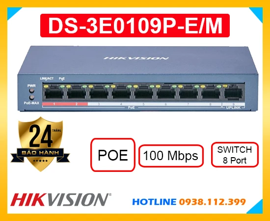 Lắp đặt camera DS-3E0109P-E/M Switch 8 Port POE HIKVISION
