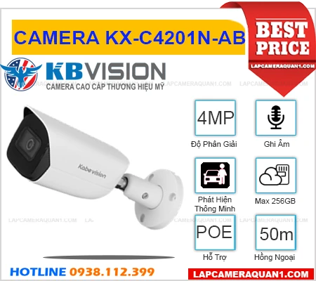 Camera KBVISION KX-C4201N-AB (4MP), camera quan sát KX-C4201N-AB, KBVISION KX-C4201N-AB, lắp đặt camera KBVISION KX-C4201N-AB, lắp camera KX-C4201N-AB giá rẻ, camera ghi âm KX-C4201N-AB, camera chính hãng KBVISION KX-C4201N-AB, camera ngoài trời KX-C4201N-AB,