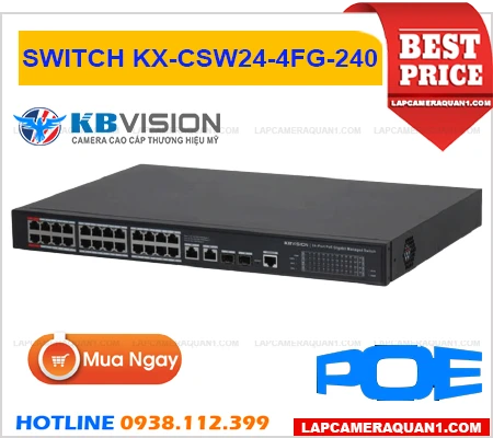 Lắp đặt camera SWITCH 16 PORT KBVISION KX-CSW24-4FG-240 (POE)
