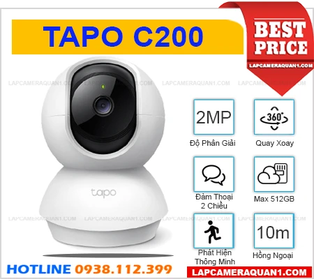 Tapo C200 Camera IP WIFI Không Dây (2MP), camera không dây Tapo C200, camera quan sát Tapo C200, lắp đặt camera Tapo C200 chính hãng, camera Tapo C200 giá rẻ, Tapo C200, C200, camera quay xoay 360 tapo C200, camera ip wifi không dây Tapo C200, mua camera Tapo C200,