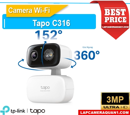 Camera Tapo C316 ngoài trời, Tapo C316 chống nước, Tapo C316 ghi đêm màu, Tapo C316 đàm thoại 2 chiều, Camera WiFi Tapo C316, Tapo C316 3MP, Tapo C316 báo động thông minh