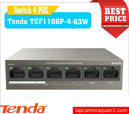 Lắp đặt camera Tenda TEF1106P-4-63W Bộ Chia Mạng 6 Cổng