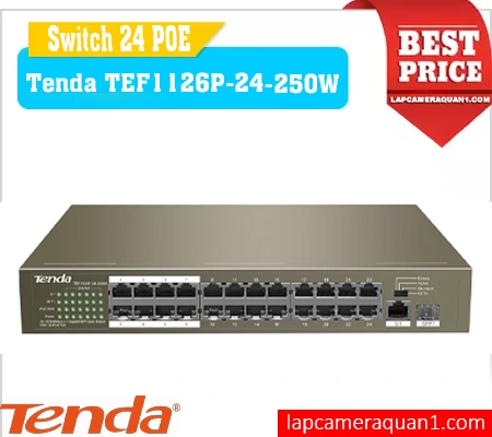Lắp đặt camera Switch 24 RJ45 Tenda TEF1126P-24-250W