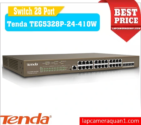 Switch Tenda TEG5328P-24-410W 24 cổng, Tenda TEG5328P-24-410W chuyên mạng camera, TEG5328P-24-410W switch PoE, Tenda TEG5328P-24-410W quản lý Layer 3, TEG5328P-24-410W, Tenda TEG5328P-24-410W cấp nguồn ổn định, Switch mạng Gigabit TEG5328P-24-410W, Switch chính hãng, Swicth giá rẻ