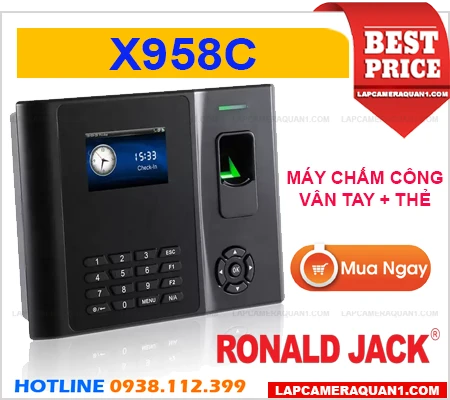 Máy Chấm Công RONALD JACK X958C (Vân Tay + Thẻ), máy chấm công vân tay X958C, RONALD JACK X958C, lắp đặt máy chấm công RONALD JACK X958C, thiết bị kiểm soát ra vào X958C, lắp đặt máy chấm công X958C tận nơi, máy chấm công RONALD JACK X958C giá rẻ,