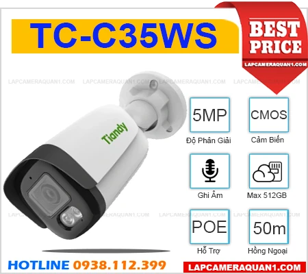 Camera TIANDY TC-C35WS Ghi Âm (5MP), camera quan sát TIANDY TC-C35WS, camera ngoài trời TIANDY TC-C35WS, camera ghi âm TIANDY TC-C35WS, lắp đặt camera TIANDY TC-C35WS, lắp camera TIANDY TC-C35WS giá rẻ, camera TIANDY TC-C35WS giá rẻ, TIANDY TC-C35WS, TC-C35WS,