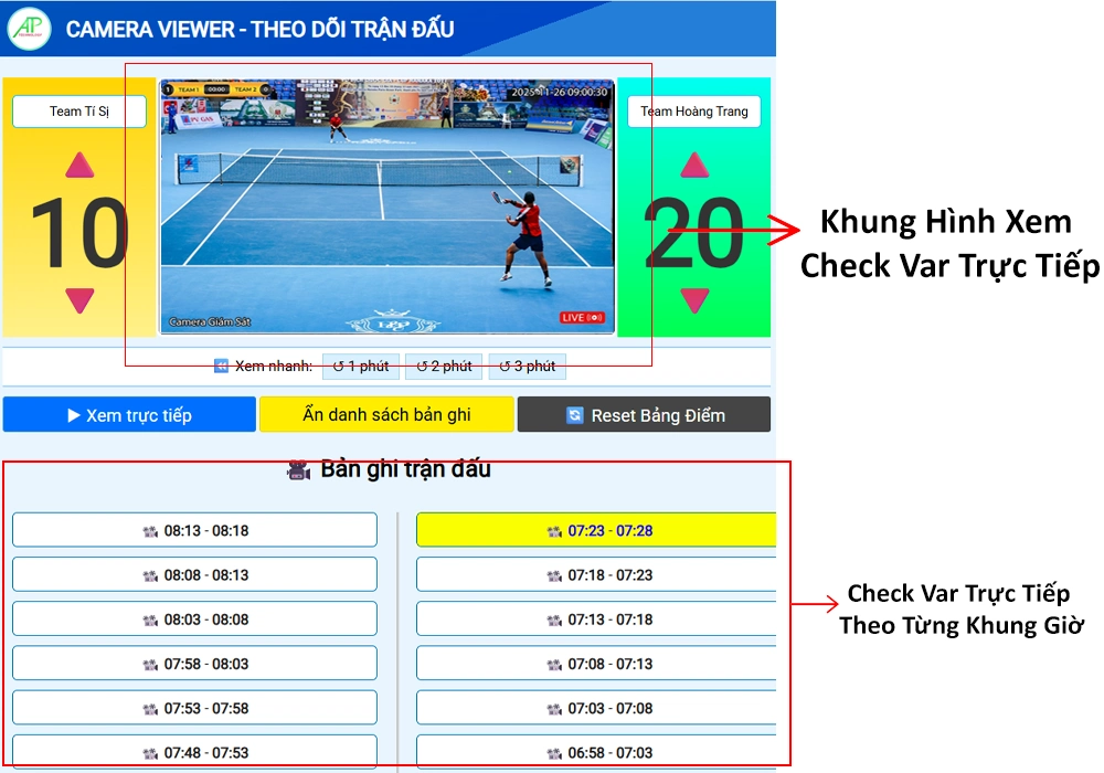 Bảng Điểm Camera Livestream Check Var Pickleball