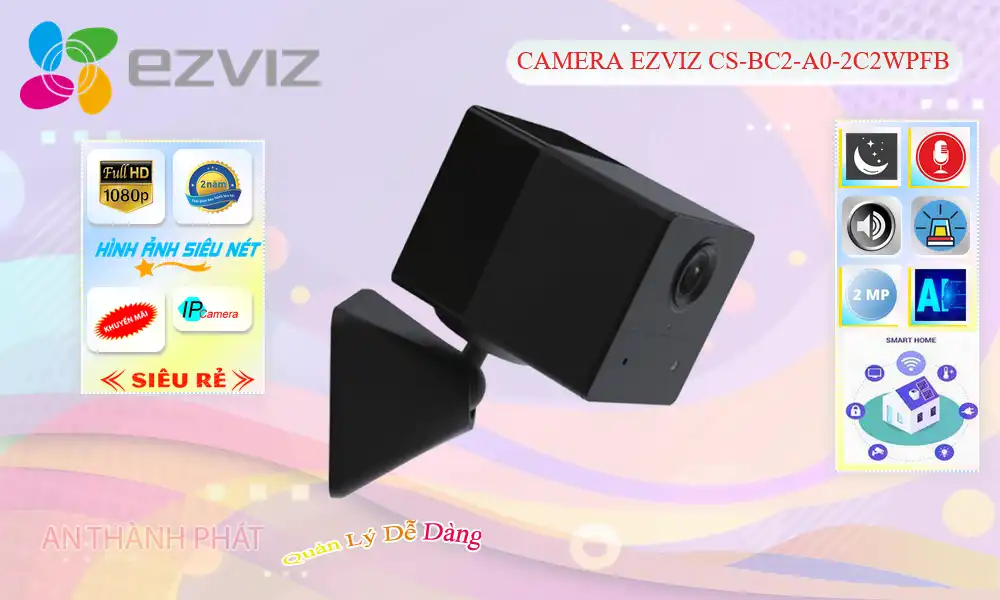 ✽  CS-BC2-A0-2C2WPFB Camera  Wifi Ezviz Thiết kế Đẹp