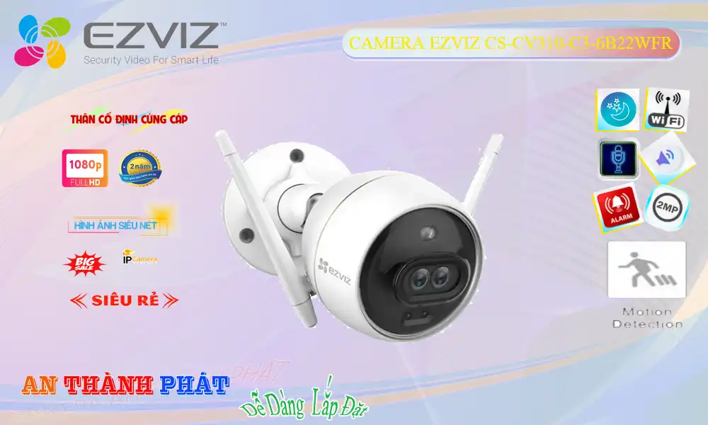 Camera An Ninh  Wifi Ezviz CS-CV310-C3-6B22WFR Sắt Nét ✅