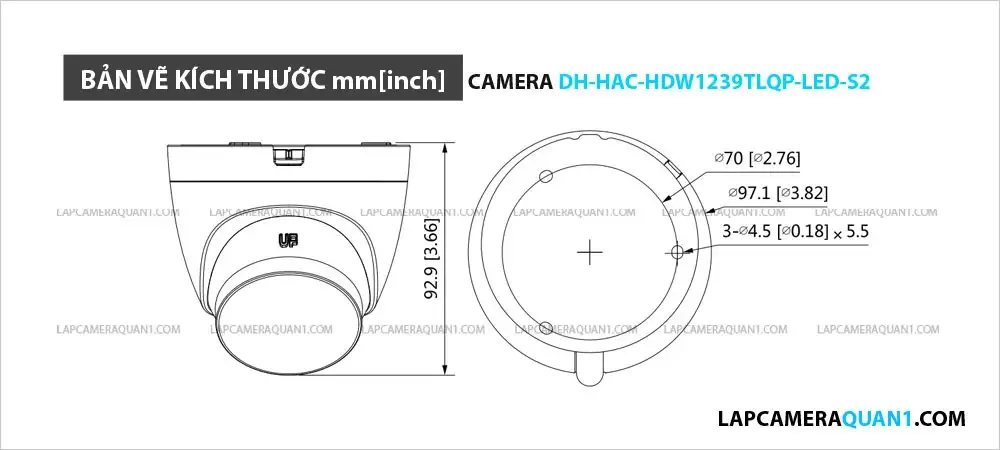 bản vẽ kích thước camera DAHUA DH-HAC-HDW1239TLQP-LED-S2