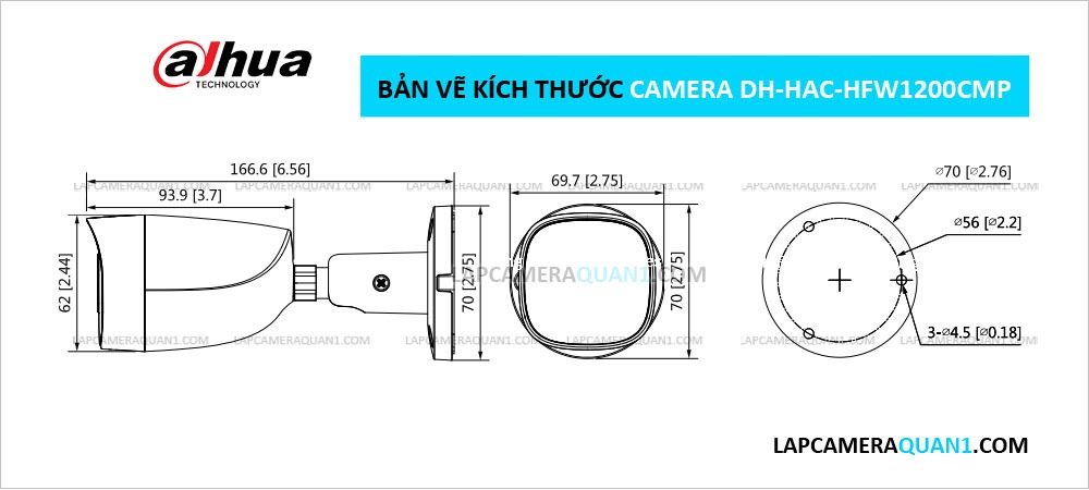 bản vẽ kích thước camera DAHUA DH-HAC-HFW1200CMP