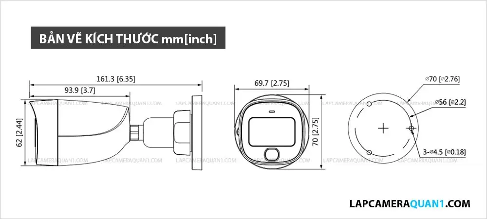 bản vẽ kích thước camera DAHUA DH-HAC-HFW1239CP-LED