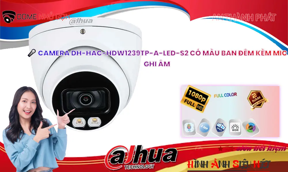Camera Ghi Âm Full Color  Dahua DH-HAC-HDW1239TP-A-LED-S2