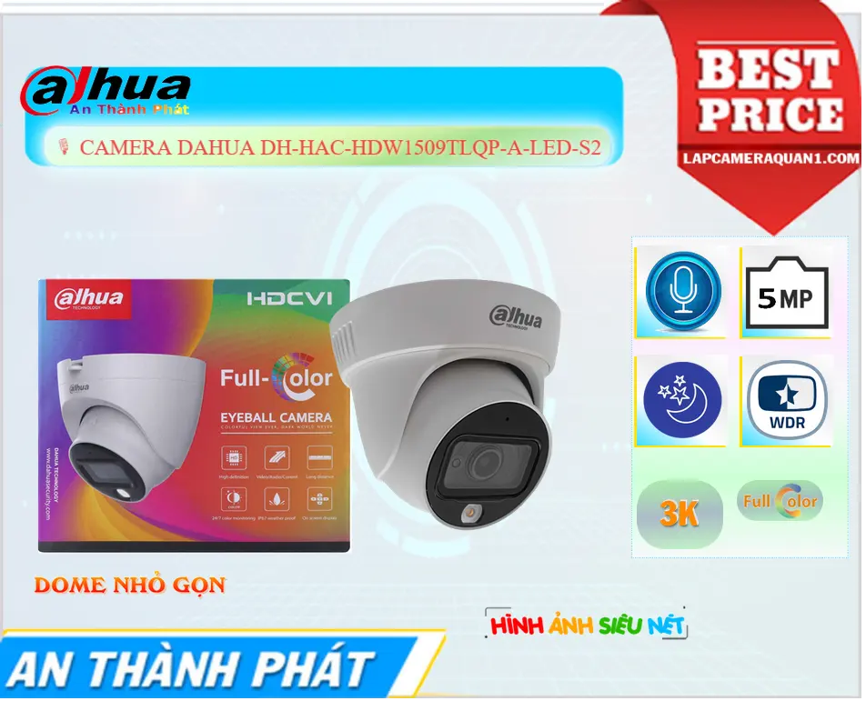Camera Dahua DH-HAC-HDW1509TLQP-A-LED-S2 Full Color 5MP