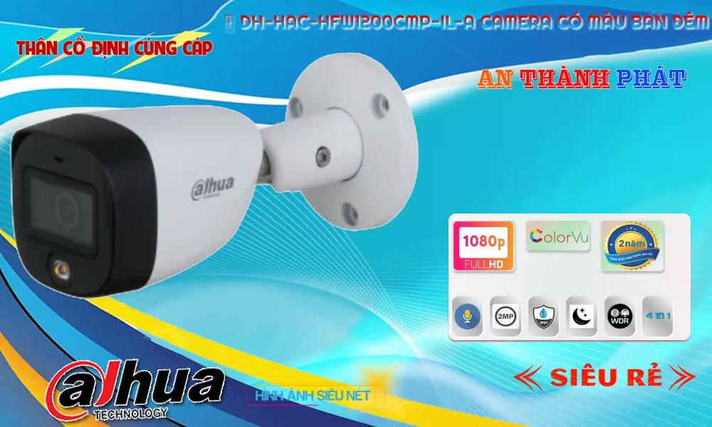 DH-HAC-HFW1200CMP-IL-A Camera Full Color Ghi Âm Ngoài Trời
