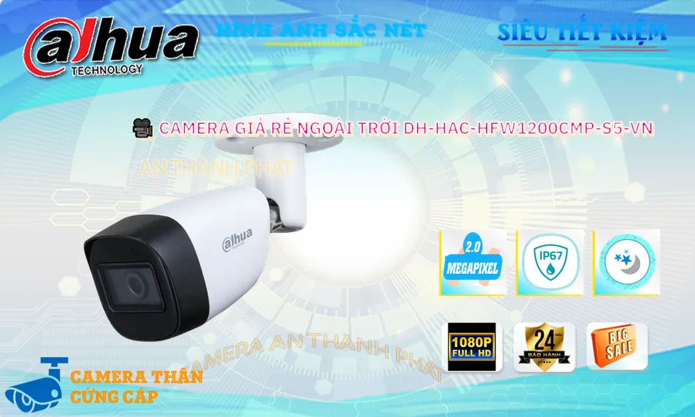Camera Ngoài Trời Giá Rẻ DH-HAC-HFW1200CMP-S5-VN Camera Ngoài Trời Giá Rẻ DH-HAC-HFW1200CMP-S5-VN