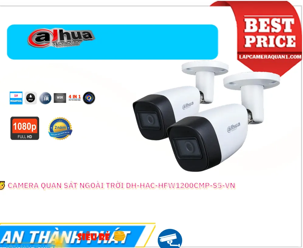 Camera Ngoài Trời Giá Rẻ DH-HAC-HFW1200CMP-S5-VN Camera Ngoài Trời Giá Rẻ DH-HAC-HFW1200CMP-S5-VN