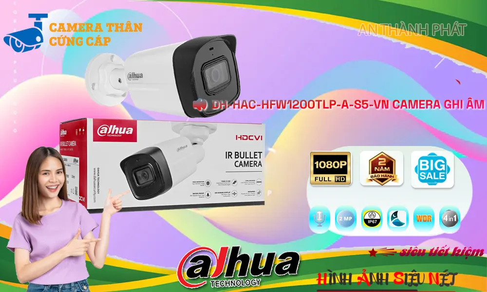 Camera Ngoài Trời Ghi Âm Dahua DH-HAC-HFW1200TLP-A-S5-VN