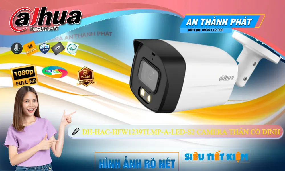 ☑ DH-HAC-HFW1239TLMP-A-LED-S2 Camera Ghi Âm Ngoài Trời Full Color