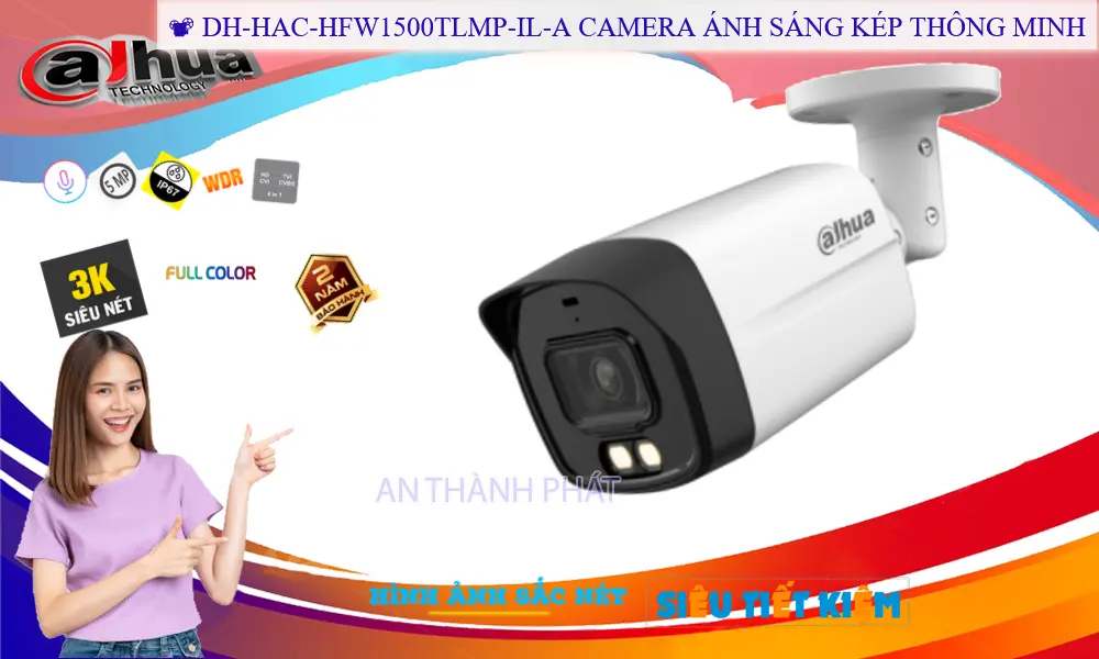 Camera Ngoài Trời  Dahua 5MP Ghi Âm DH-HAC-HFW1500TLMP-IL-A Thiết kế Đẹp